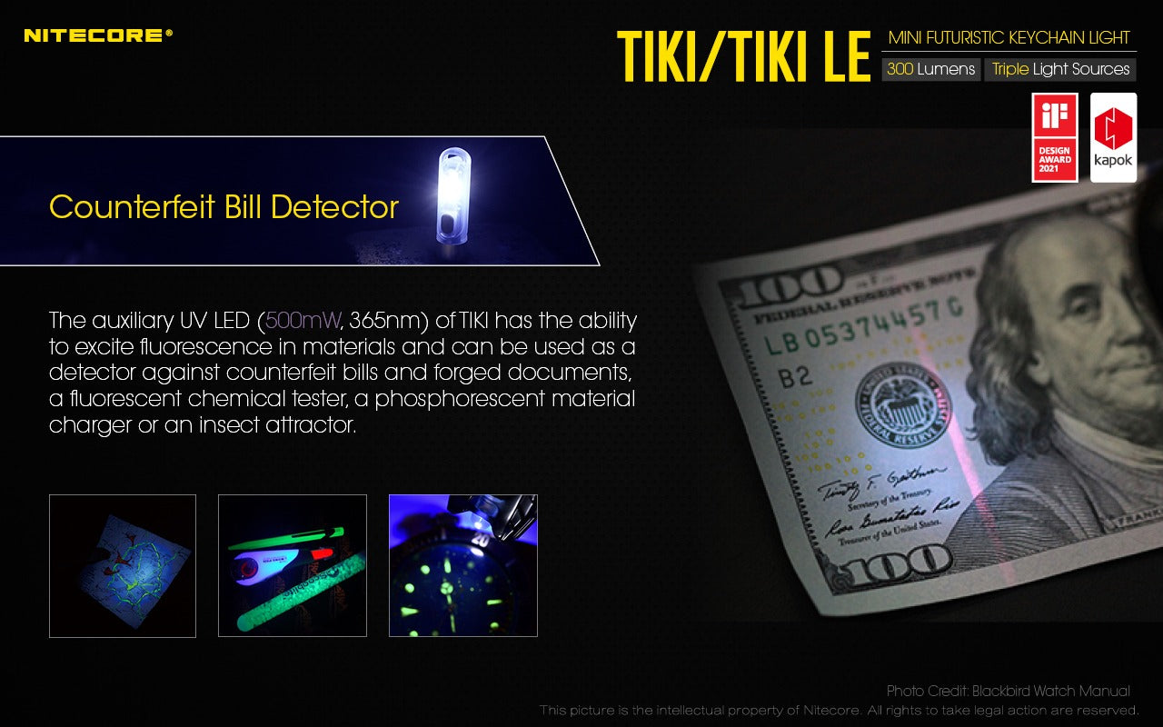 Nitecore TIKI 300 Lumens - EDC Keychain Light USB-C Triple Source UV CRI90