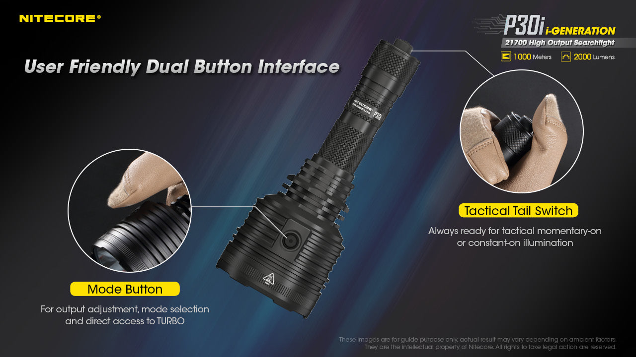 Nitecore P30i 2000 Lumens - Lampe Tactique Longue Portée Rechargeable USB-C - Portée 1000m - Interrupteur Déporté RSW2i