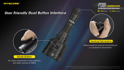 Nitecore P30i 2000 Lumens - Lampe Tactique Longue Portée Rechargeable USB-C - Portée 1000m - Interrupteur Déporté RSW2i