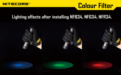 Filtres Nitecore 34mm - Rouge/Vert/Bleu/Diffuseur Blanc - Compatible EC45S, SRT6, MT25, MT26