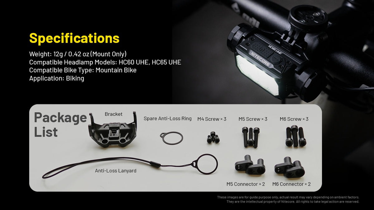 Nitecore BM06 Bike Mount - HC60UHE, HC65UHE, NU Series - GoPro Compatible - Ultra-Lightweight 12g