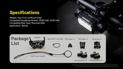 Nitecore BM06 Bike Mount - HC60UHE, HC65UHE, NU Series - GoPro Compatible - Ultra-Lightweight 12g