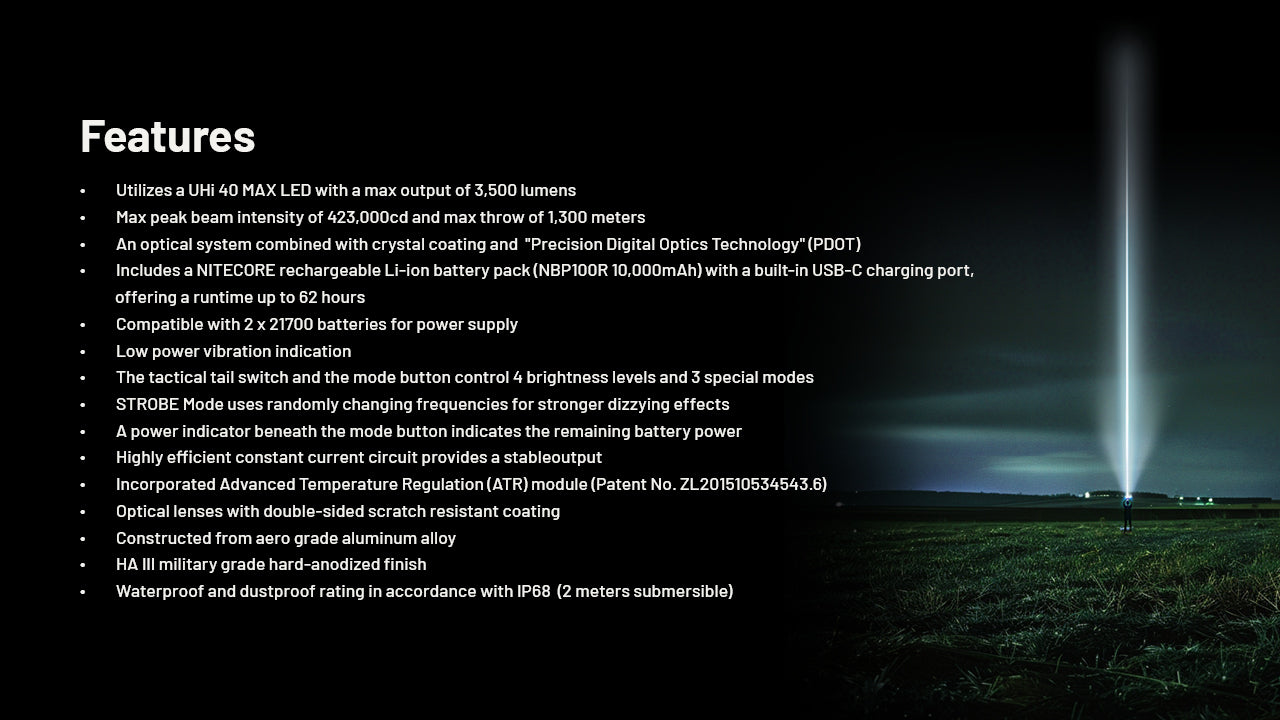 Nitecore MH40 PRO 3500 Lumens - Long Throw Flashlight - Wireless Switch