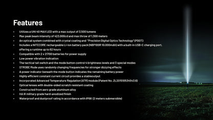 Nitecore MH40 PRO 3500 Lumens - Long Throw Flashlight - Wireless Switch