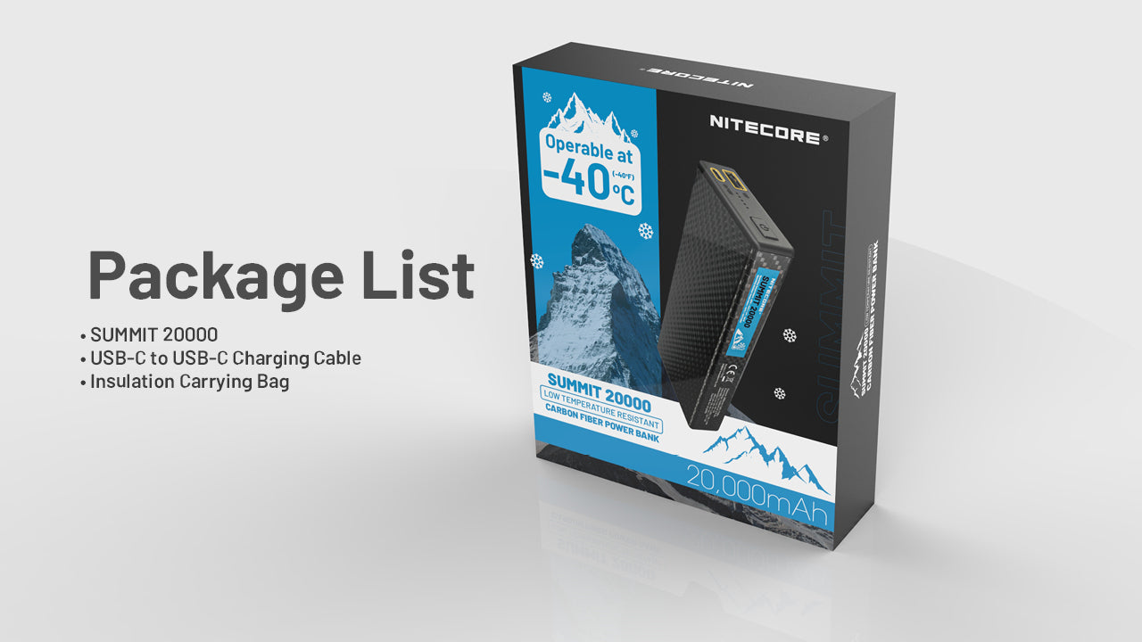 Batterie Externe Nitecore SUMMIT 20000 20000mAh - Températures Extrêmes -40°C - Power bank fibre de carbone
