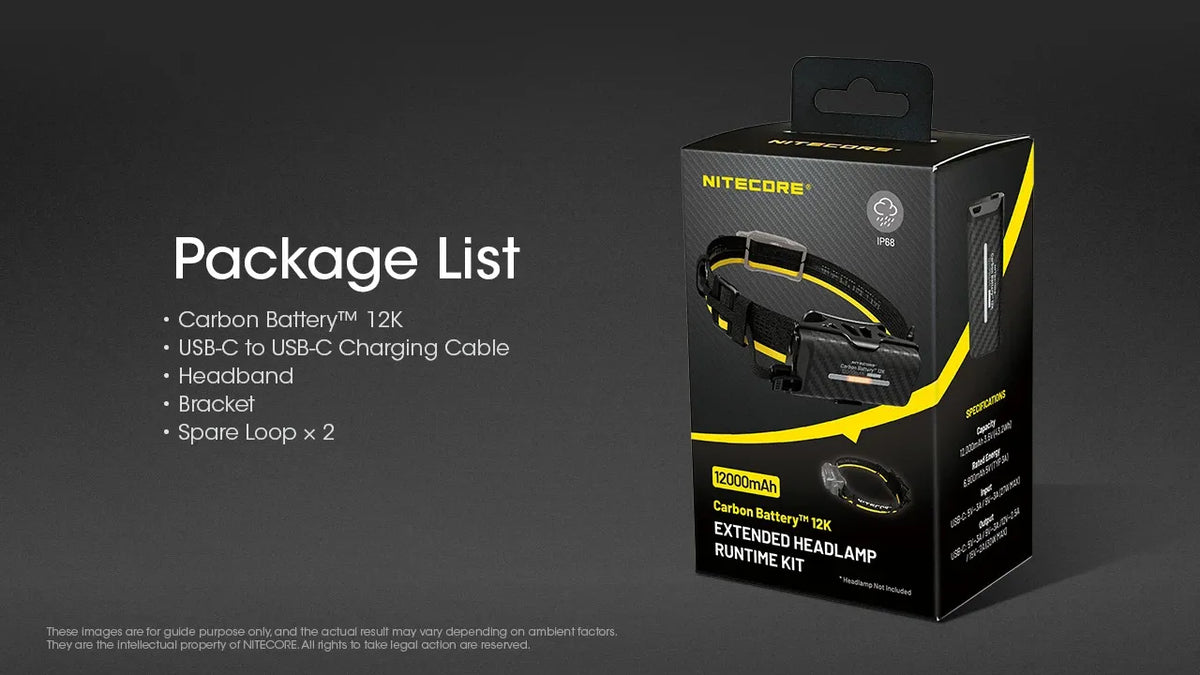 Nitecore Carbon Battery 12K Kit - Extension Autonomie Frontale USB-C IP68 12000mAh