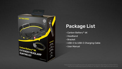 Nitecore Carbon Battery 6K Kit - Extension Autonomie Frontale USB-C IP68 6000mAh
