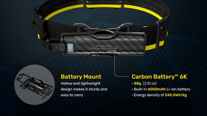 Nitecore Carbon Battery 6K Kit - Extension Autonomie Frontale USB-C IP68 6000mAh