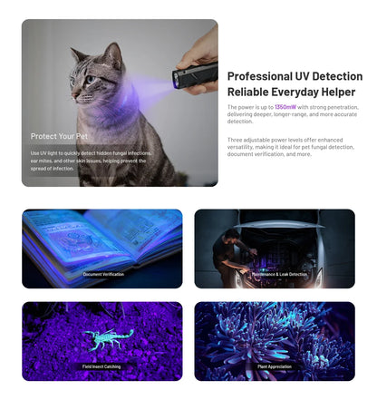 Nitecore EDC17 Flashlight 1500 Lumens - White LED + UV + Green Laser - Flat Design - Rechargeable USB-C