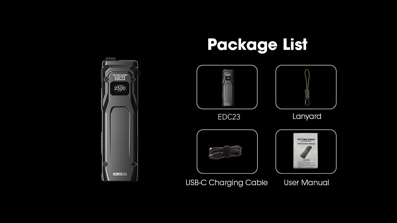 Lampe Torche Ultra Fine Nitecore EDC23 2500 Lumens - Rechargeable USB-C