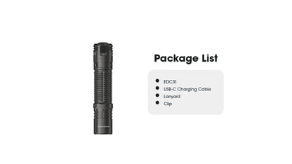 Lampe Torche Nitecore EDC31 3500 Lumens - Rechargeable USB-C - Double Mode Verrouillage - IP68