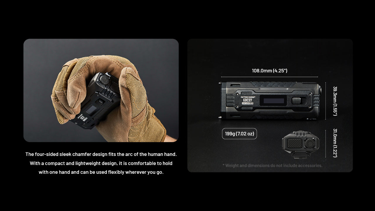 Lampe Torche Nitecore EDC37 8000 Lumens - Rechargeable USB-C - Écran OLED - Acier Inoxydable
