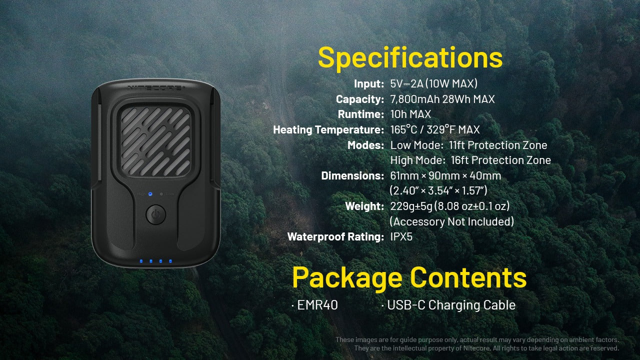 Nitecore EMR40 - Portable Mosquito Repeller USB-C 10h Outdoor Indoor