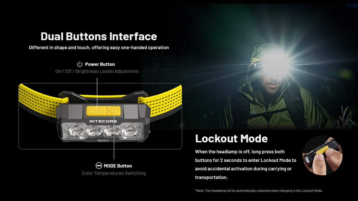 Lampe Frontale Nitecore NU27 600 Lumens - Rechargeable USB-C - MCT 3 Températures de Couleur 