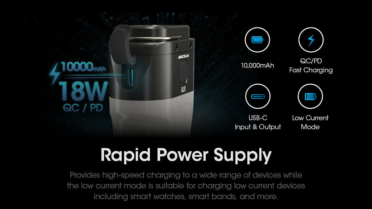 Nitecore LR70 3000 Lumens - 3 en 1 : Lanterne + Lampe Torche + Powerbank 10000mAh - Rechargeable USB-C