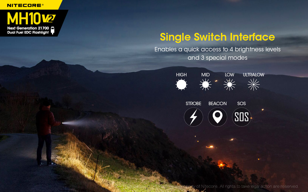 Nitecore MH10 V2 Flashlight 1200 Lumens - Rechargeable USB-C - 21700 Battery