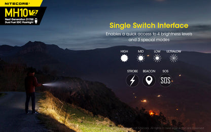 Nitecore MH10 V2 Flashlight 1200 Lumens - Rechargeable USB-C - 21700 Battery