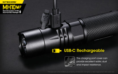 Nitecore MH10 V2 Flashlight 1200 Lumens - Rechargeable USB-C - 21700 Battery