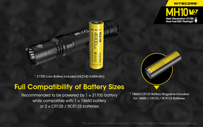 Nitecore MH10 V2 Flashlight 1200 Lumens - Rechargeable USB-C - 21700 Battery