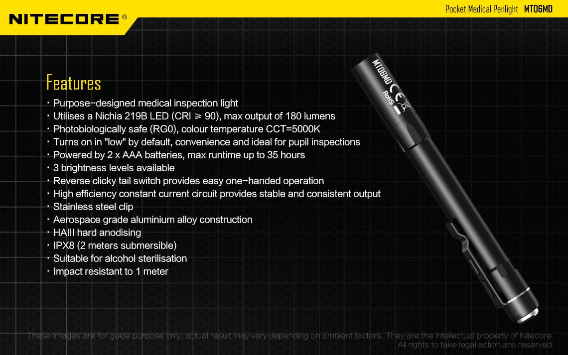 Nitecore MT06MD 180 Lumens - Medical Penlight Nichia CRI90 5000K 2x AAA