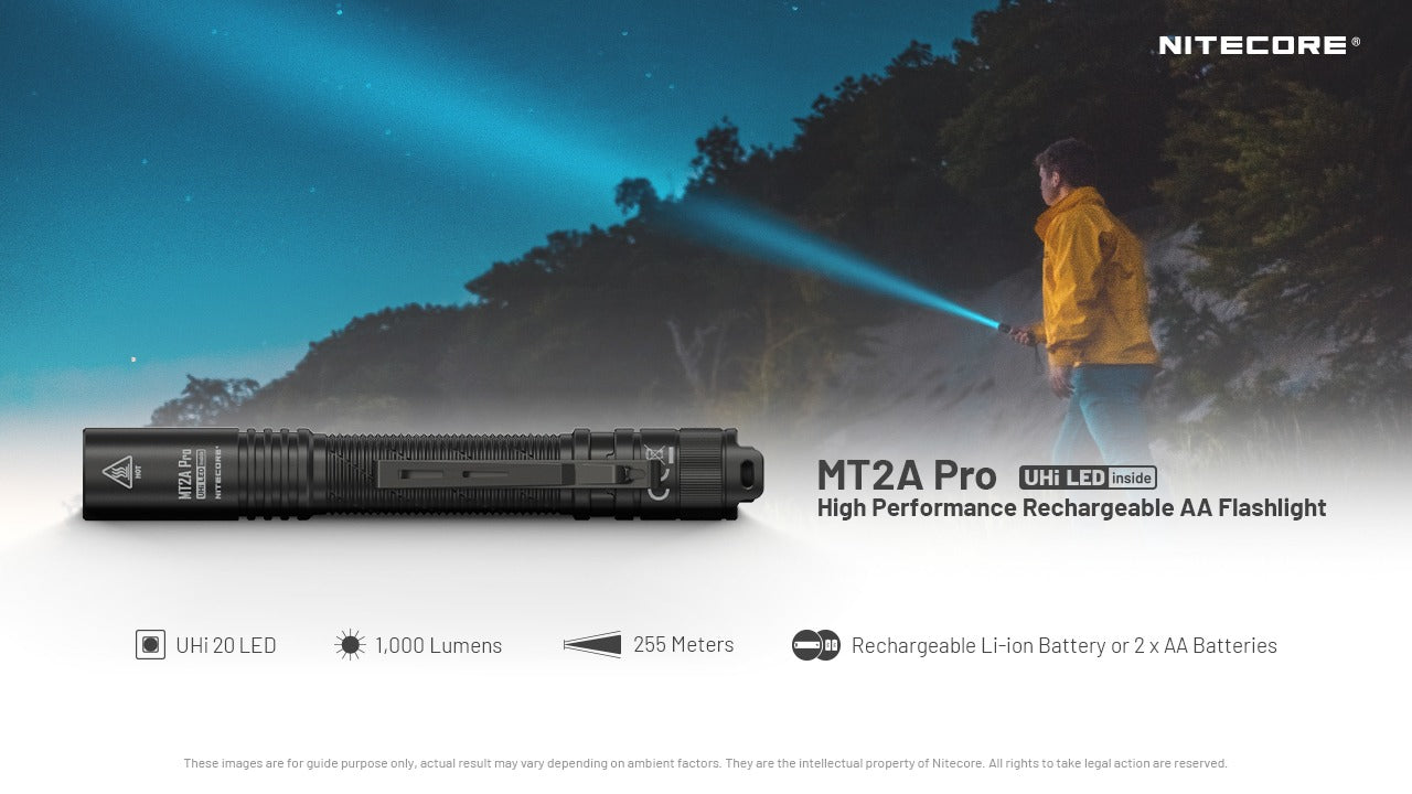 Nitecore MT2A Pro 1000 Lumens - Compact EDC Flashlight USB-C Rechargeable 2x AA Compatible
