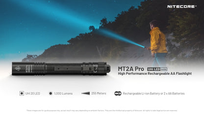 Nitecore MT2A Pro 1000 Lumens - Compact EDC Flashlight USB-C Rechargeable 2x AA Compatible
