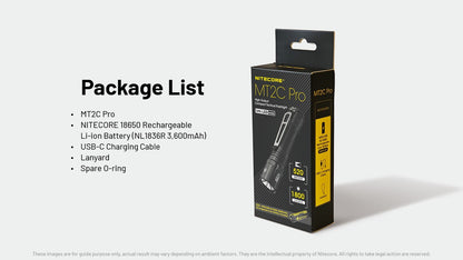 Nitecore MT2C Pro 1800 Lumens - Compact EDC Flashlight USB-C Rechargeable CR123 Compatible (Copie)