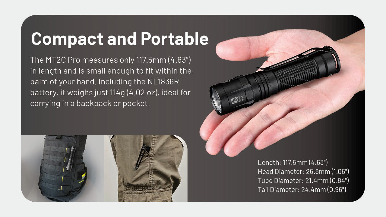 Nitecore MT2C Pro 1800 Lumens - Compact EDC Flashlight USB-C Rechargeable CR123 Compatible (Copie)