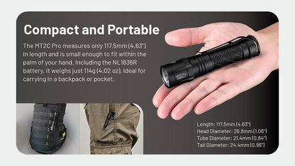 Nitecore MT2C Pro 1800 Lumens - Compact EDC Flashlight USB-C Rechargeable CR123 Compatible (Copie)