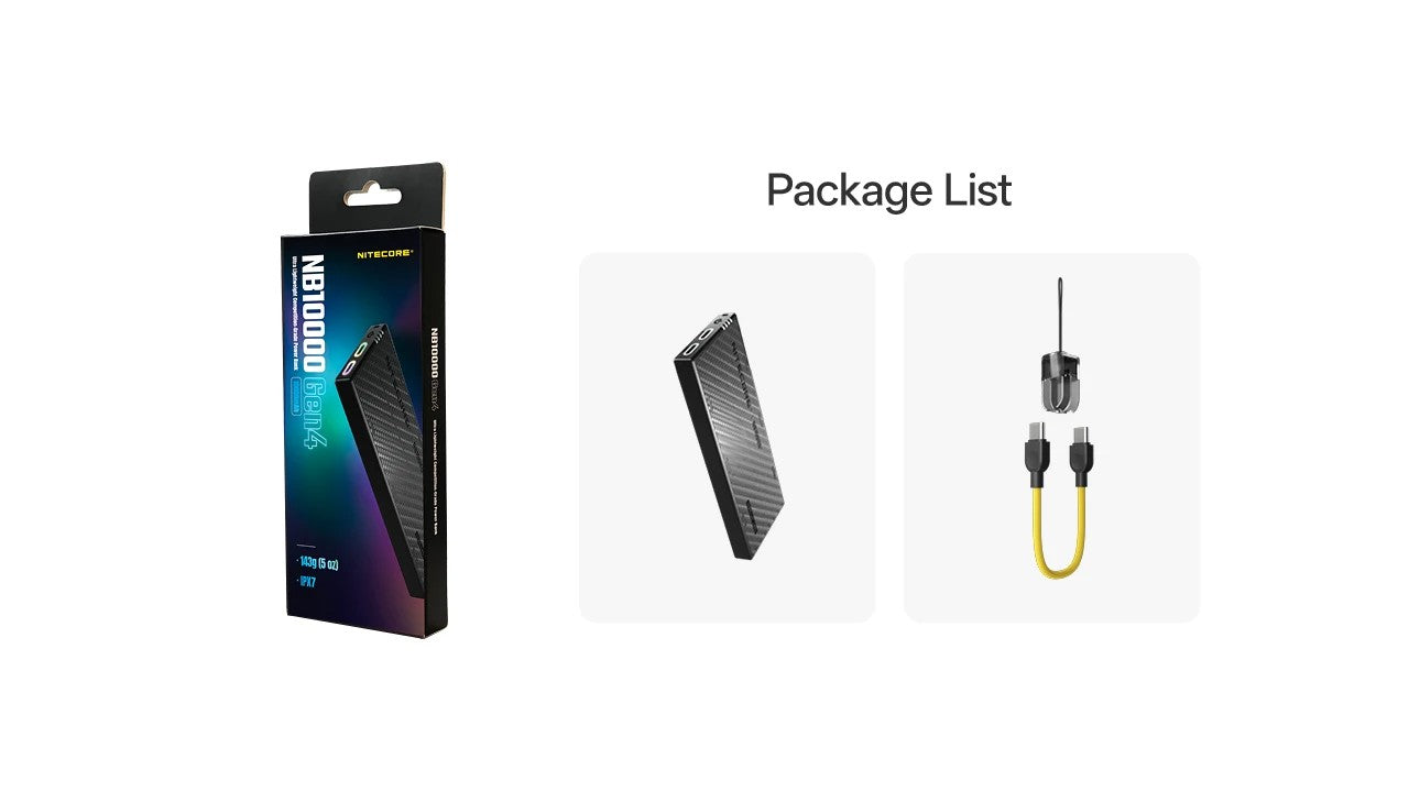 Batterie Externe Nitecore NB10000 Gen 4 10000mAh - Charge Rapide 22,5W USB-C - IPX7 - Ultra-Légère 143g