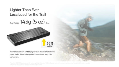 Batterie Externe Nitecore NB10000 Gen 4 10000mAh - Charge Rapide 22,5W USB-C - IPX7 - Ultra-Légère 143g