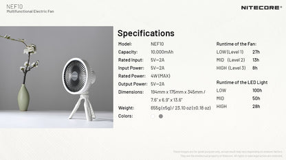 Nitecore NEF10 - Fan Light Power Bank 3-in-1 Tripod 10000mAh