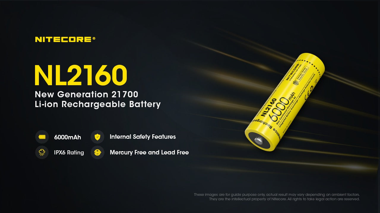 Batterie Nitecore NL2160 6000mAh 21700 Rechargeable - 3.6V IPX6 Haute Capacité