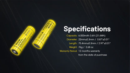 Batterie Nitecore NL2160 6000mAh 21700 Rechargeable - 3.6V IPX6 Haute Capacité