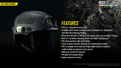 Lampe de Signalisation Nitecore NU06 LE 4 LED (Rouge/Bleu/Vert/Blanc) - Rechargeable USB-C