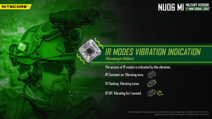 Lampe de Signalisation Nitecore NU06 MI 8 Lumens 4 LED (Rouge/Bleu/Vert/IR) - Rechargeable USB-C - Militaire