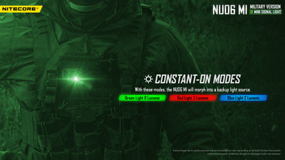Lampe de Signalisation Nitecore NU06 MI 8 Lumens 4 LED (Rouge/Bleu/Vert/IR) - Rechargeable USB-C - Militaire