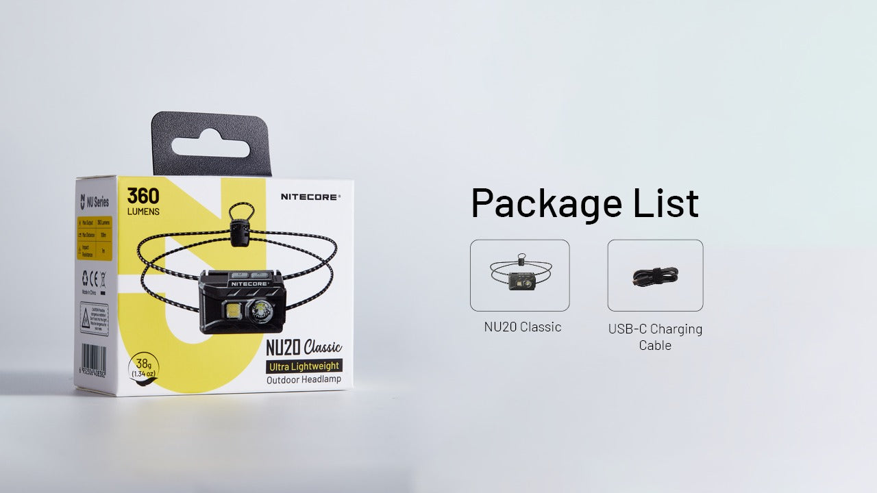 Nitecore NU20 Classic Headlamp 360 Lumens - Rechargeable USB-C- Ultra-Lightweight