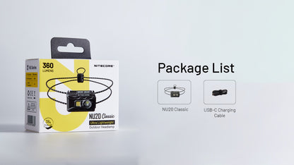 Nitecore NU20 Classic Headlamp 360 Lumens - Rechargeable USB-C- Ultra-Lightweight