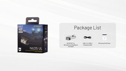 Nitecore NU25 MCT UL Headlamp 400 Lumens - Rechargeable USB-C - 3 Color Temperatures - Ultra-Lightweight