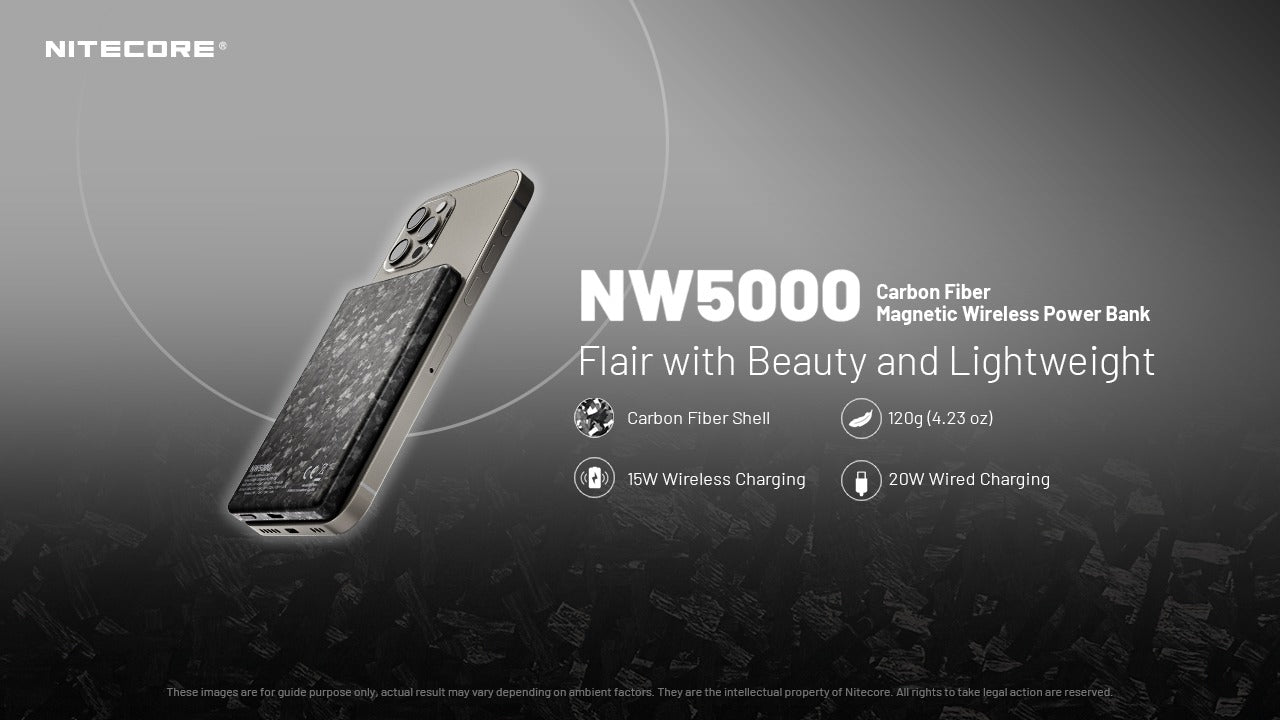 Nitecore NW5000 - Batterie Externe Magnétique Sans Fil Carbone USB-C 5000mAh