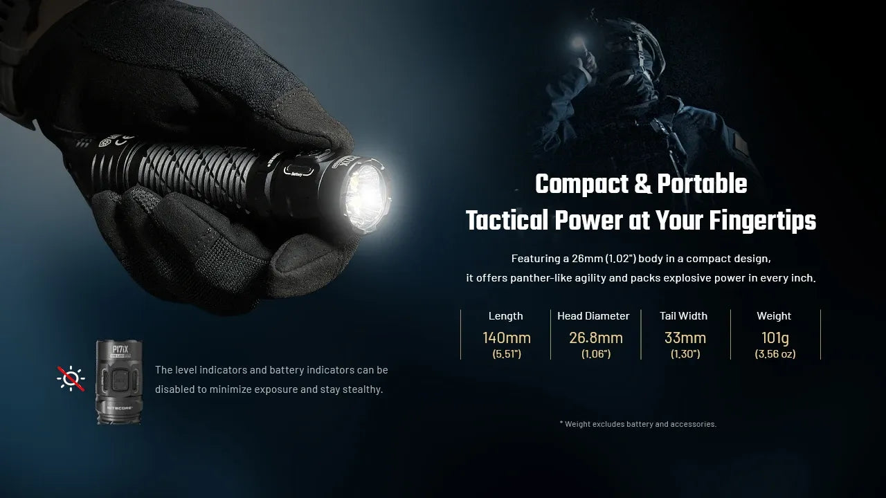 Nitecore P17iX 5000 Lumens - Compact Tactical Flashlight Customizable Controls - Triple Switch