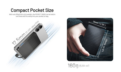 Nitecore Pocket 10000- Batterie Externe Powerbank Carbone 10000mAh - câble USB-C intégré