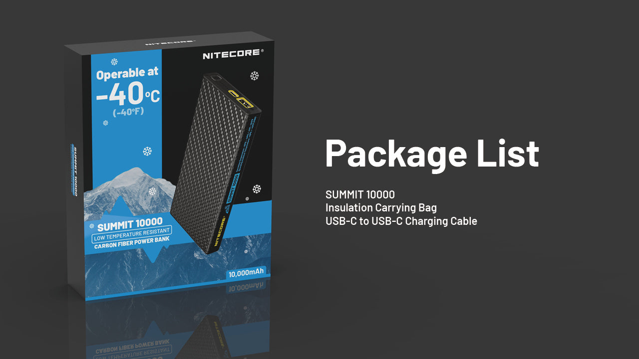 Batterie Externe Nitecore SUMMIT 10000 10000mAh - Températures Extrêmes -40°C - Power bank fibre de carbone