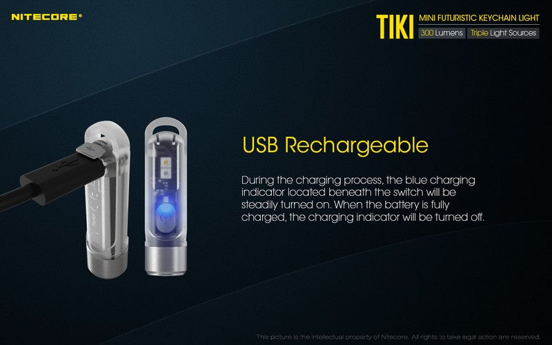 Nitecore TiKi LE 300 Lumens - Mini Lampe de poche Porte-Clés Rechargeable USB