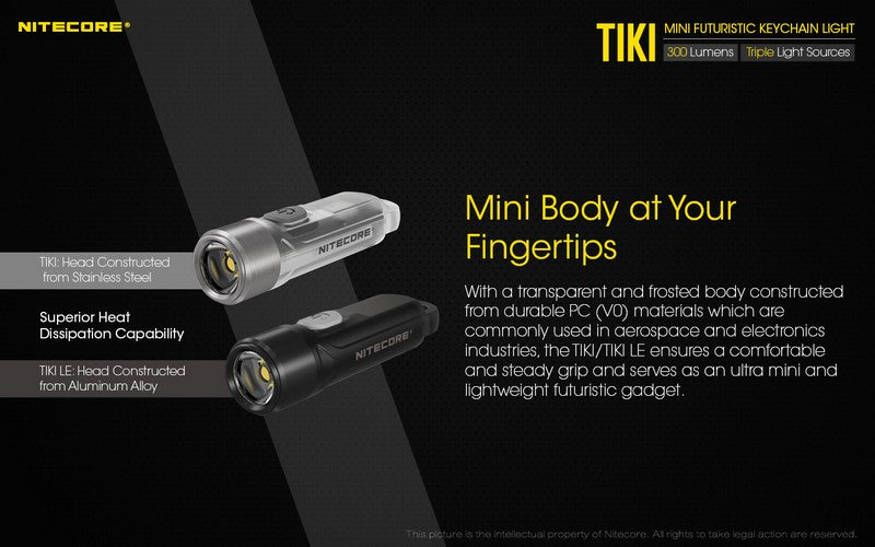 Nitecore TiKi LE 300 Lumens - Mini Lampe de poche Porte-Clés Rechargeable USB