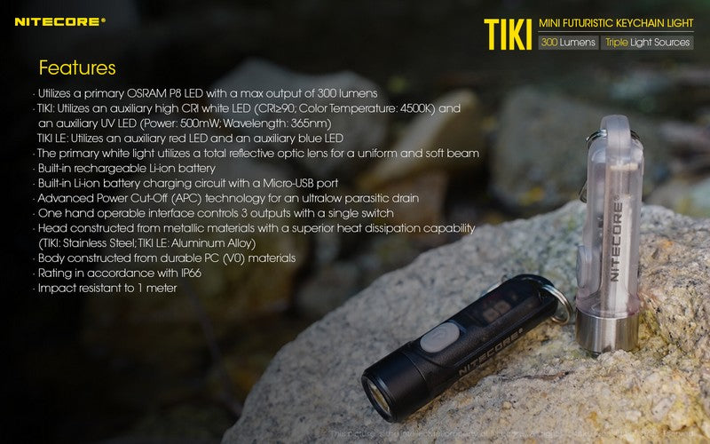 Nitecore TiKi LE 300 Lumens - Mini Lampe de poche Porte-Clés Rechargeable USB