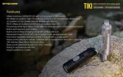 Nitecore TiKi LE 300 Lumens - Mini Lampe de poche Porte-Clés Rechargeable USB
