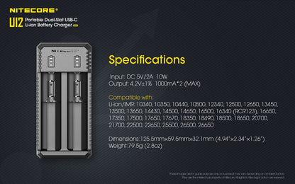 Chargeur Nomade Compact Nitecore UI2 - 2 Emplacements - 1000mA USB-C