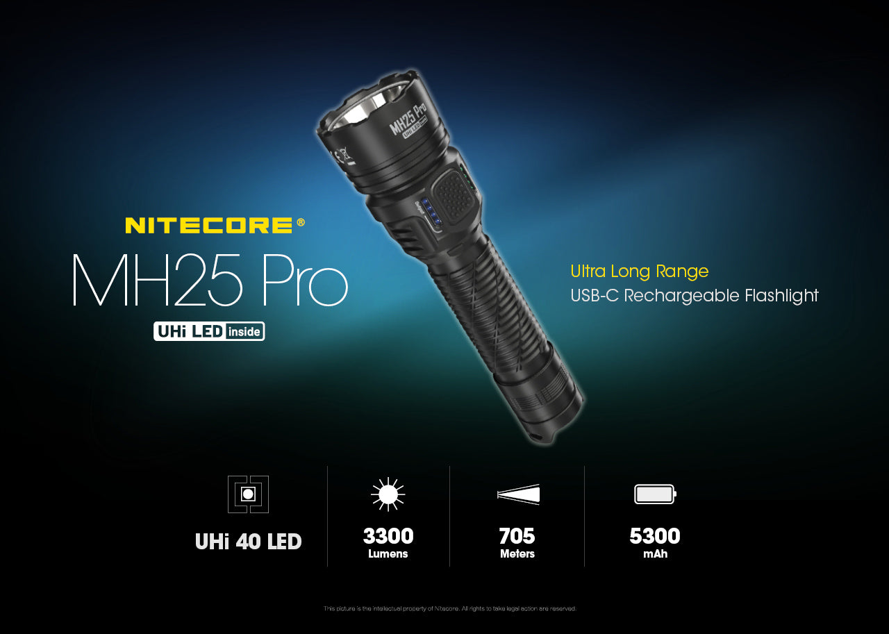 Nitecore MH25 PRO Flashlight 3300 Lumens - Rechargeable USB-C - 21700 Battery